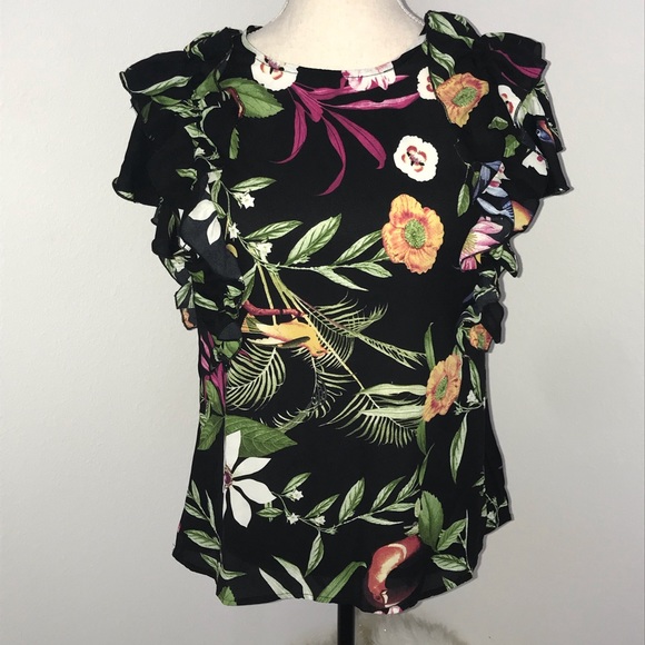 Tops - Ruffle Floral Print Shirt